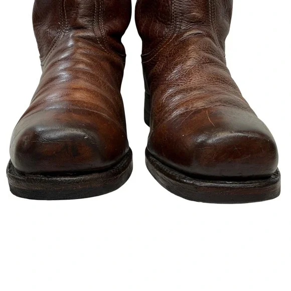 Frye Nash Roper Boots Square Toe Mens 11.5 N Vintage Brown Pebbled Leather